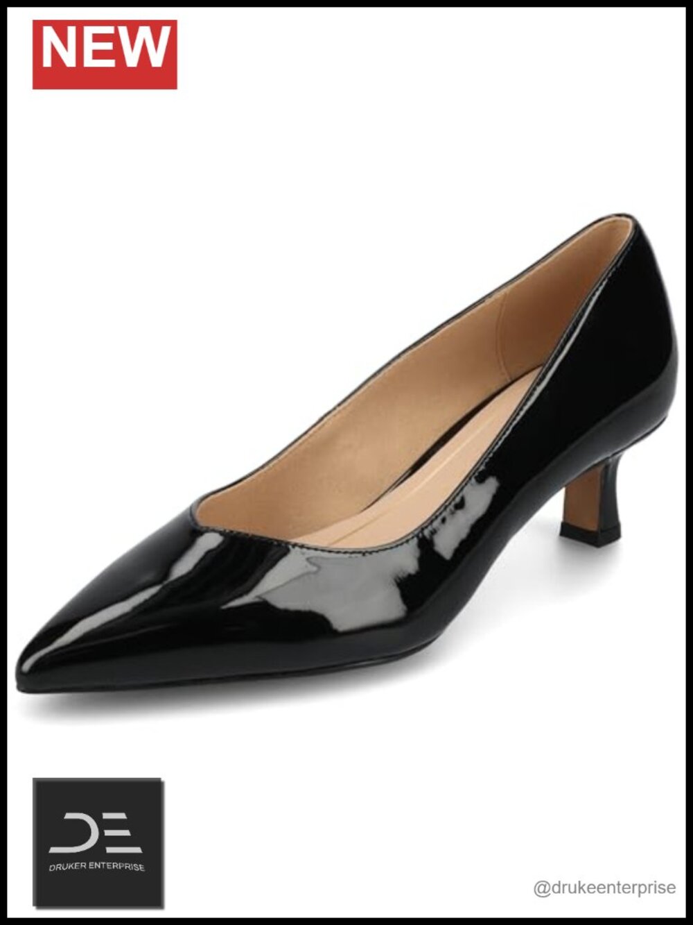 Faux Patent Leather Slip On Pointed Toe Kitten Heel Pumps